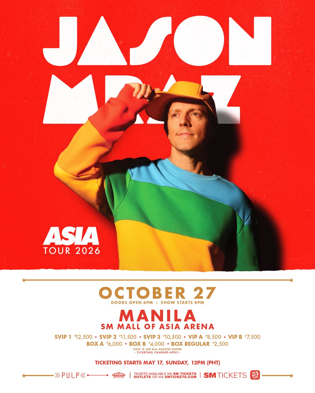 Jason Mraz Asia Tour 2026 in Manila